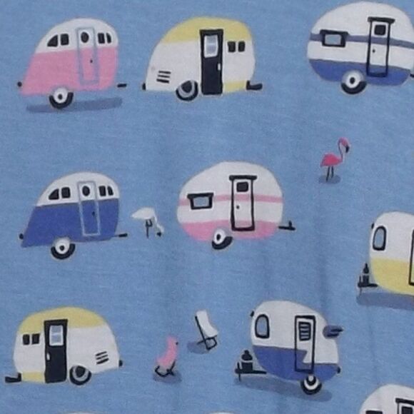 MUNKI MUNKI Pajamas, XXL, Blue, RVs/Trailers/Flamingos, 2 pieces, Top/Pants - Picture 10 of 12